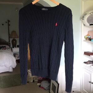 Ralph Lauren navy cotton cable knit sweater NWOT